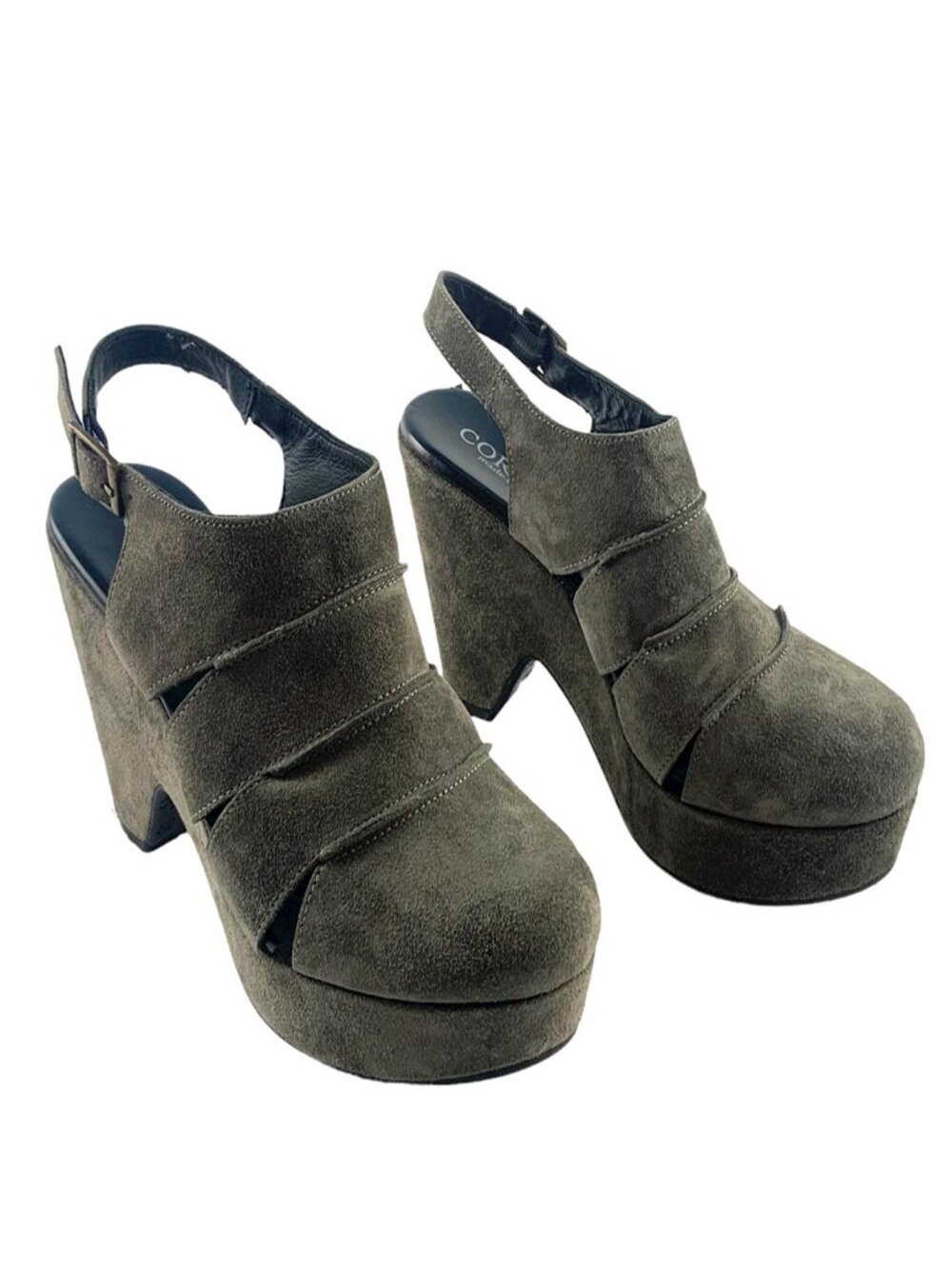 CORDANI Tahlia Gray‎ Suede Laser Cutout Platform Slingback Clogs